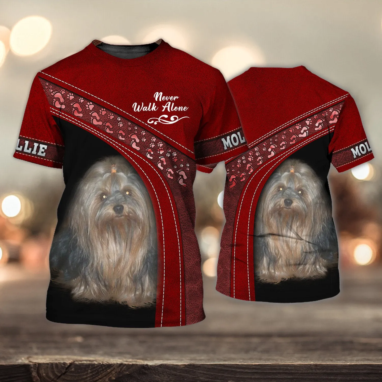 Mollie Love Never Walk Alone Red 3D Full Print Shirts, Shirt For Dog Lovers, Dog Memorial Gifts for loss of Dog