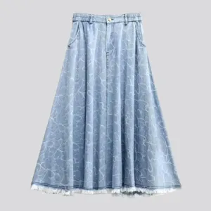 Ornament embroidered denim skirt for women