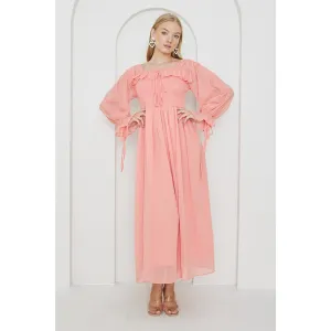 Pink Chiffon Square Collar Dress