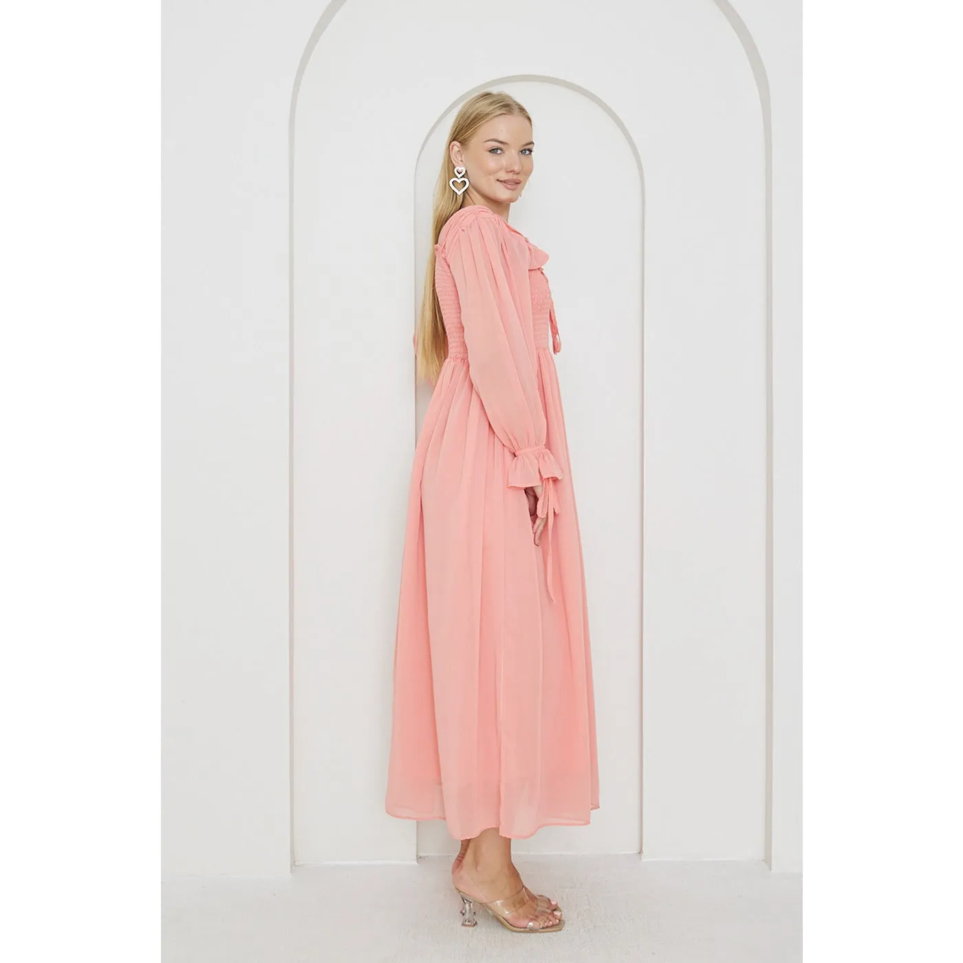 Pink Chiffon Square Collar Dress