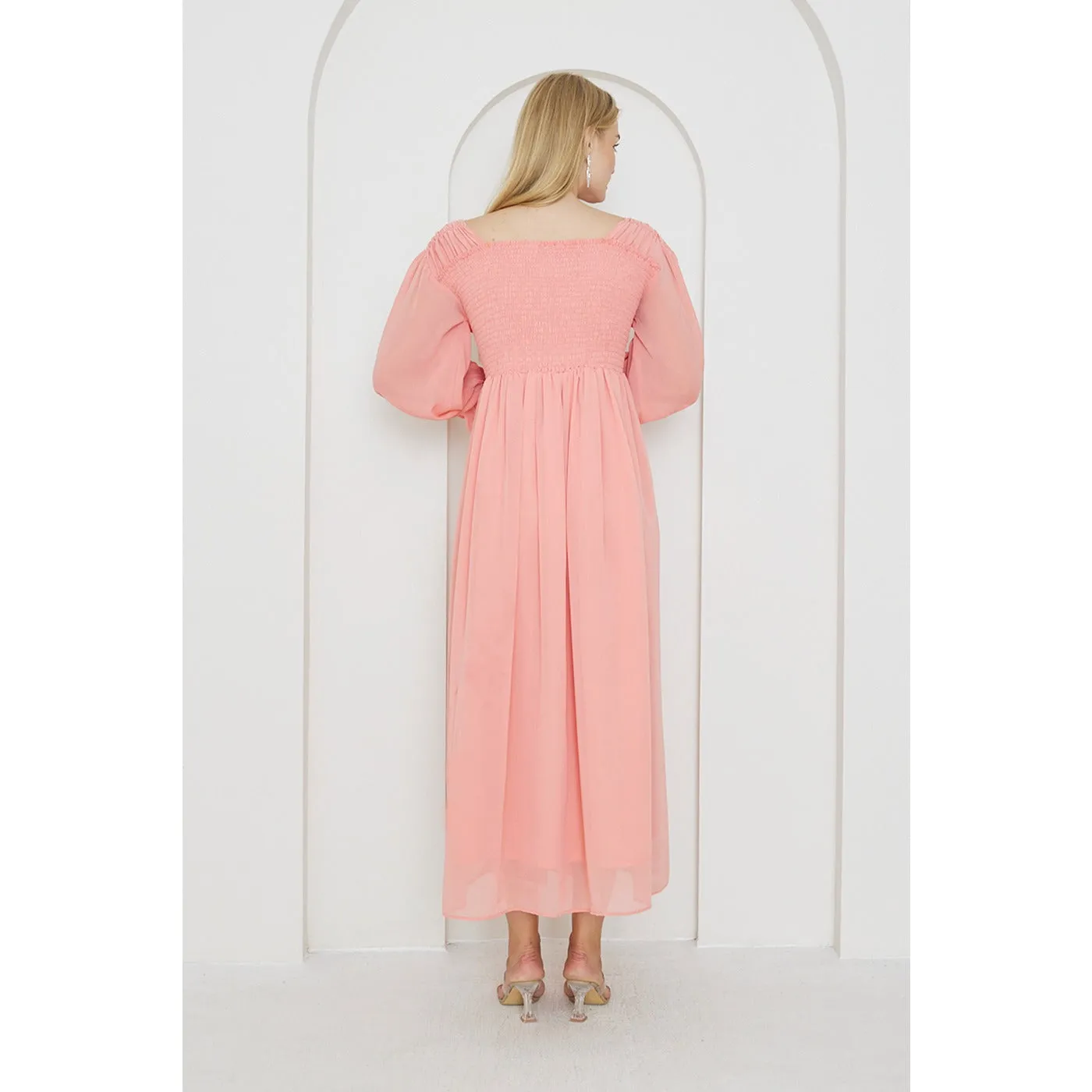 Pink Chiffon Square Collar Dress