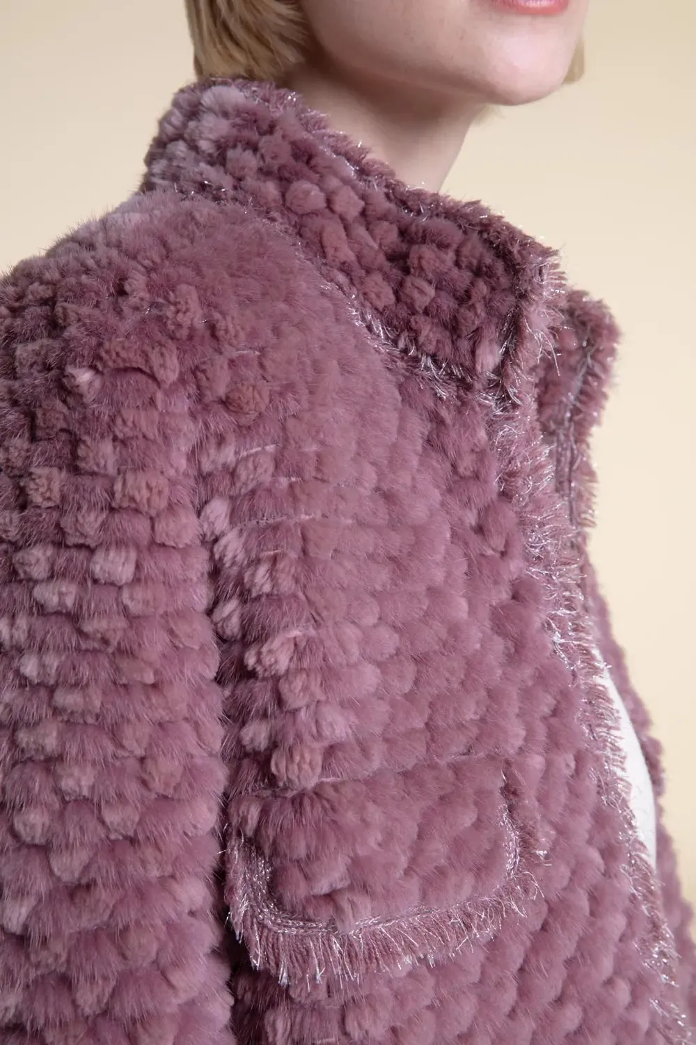 Pink sheared fur coat