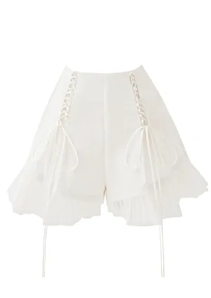 Provance Lace-Up Frilled Cotton Shorts