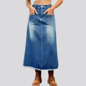 Raw-hem long women's jeans skirt