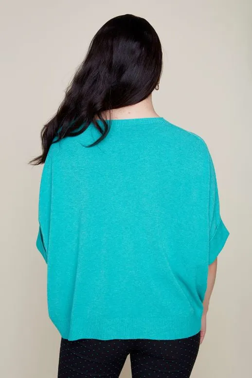 Renuar Loose Crop Sleeve Sweater Peacock