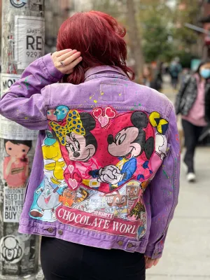 Reworked Patchwork Mickey & Minnie Purple Jean Jacket