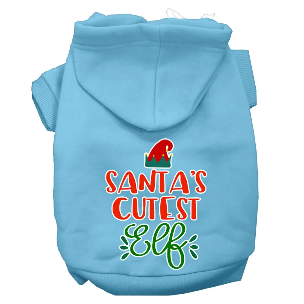 Santa's Cutest Elf Screen Print Dog Hoodie Baby Blue M