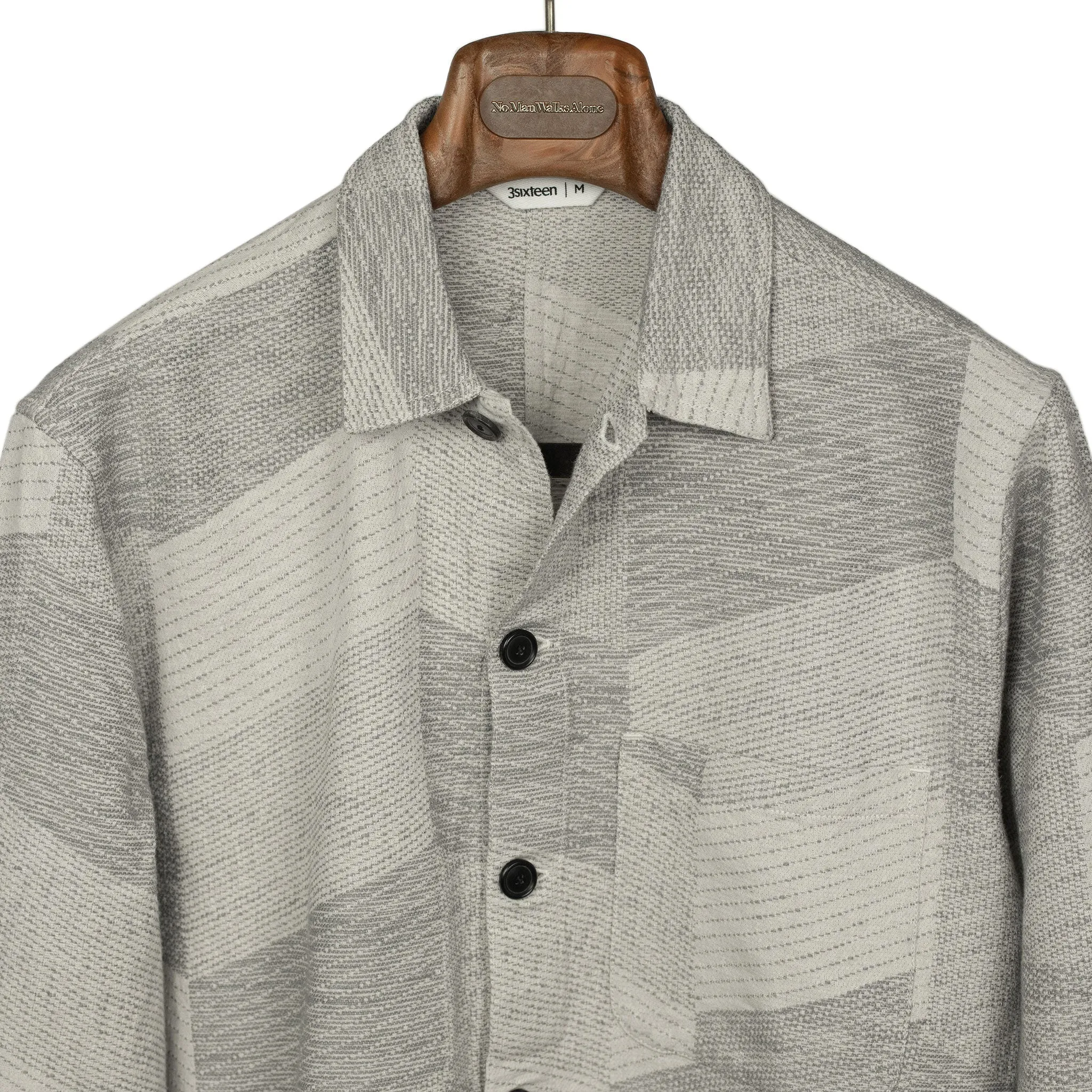 Shop jacket in ash grey cotton zig-zag jacquard