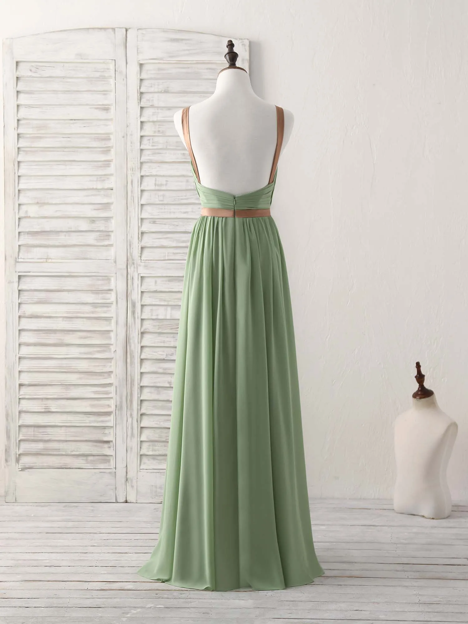 Simple Green Chiffon Long Prom Dress, Green Bridesmaid Dress