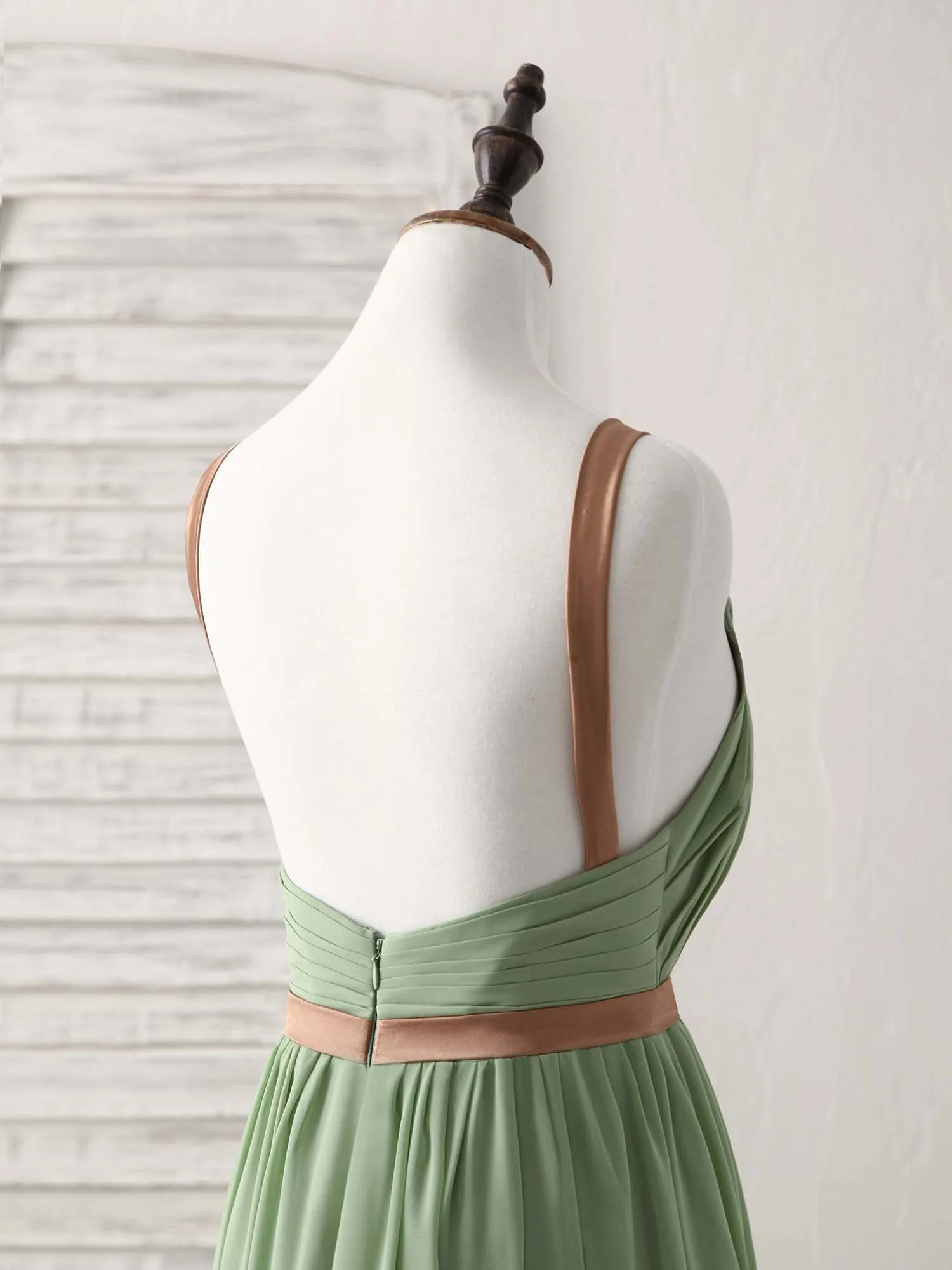 Simple Green Chiffon Long Prom Dress, Green Bridesmaid Dress