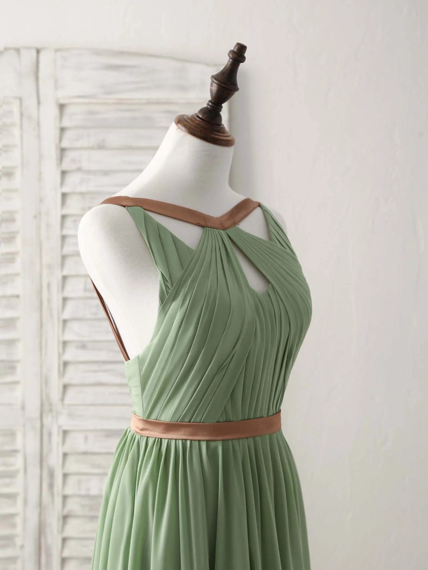 Simple Green Chiffon Long Prom Dress, Green Bridesmaid Dress