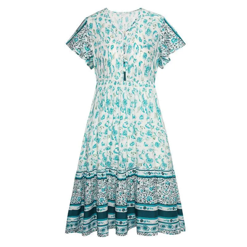 Spring and Summer Women's Holiday Printed Skirt Bohemian Dress