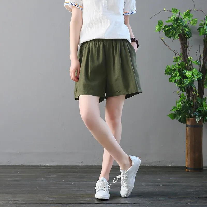 Straight Tube Casual Pants Literary Loose Cotton Hemp Wide Leg Shorts Hot Pants