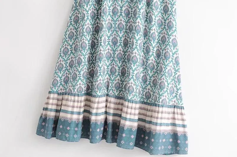 Strap A-shaped Skirt Printed Cotton Dress