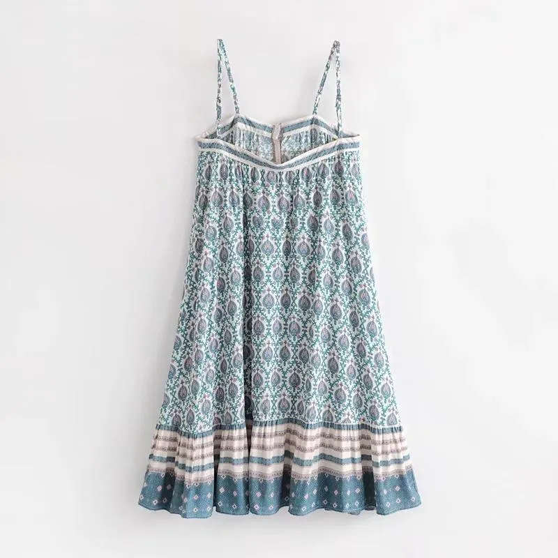 Strap A-shaped Skirt Printed Cotton Dress