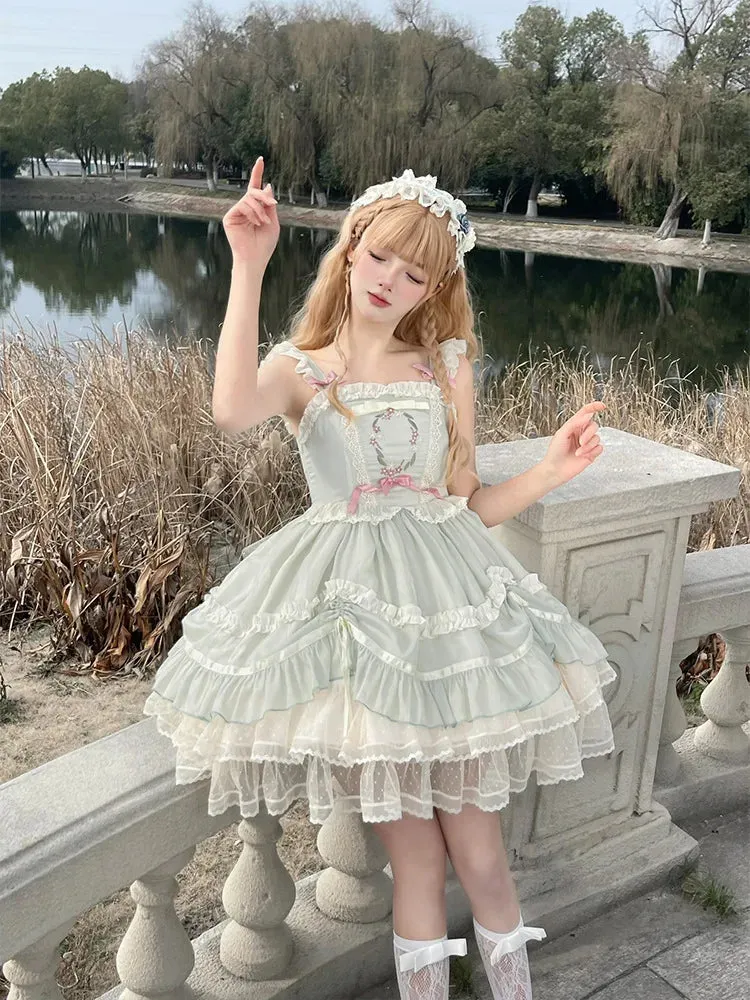 Sweet Lolita JSK Dress Embroidered Midi Casual Chiffon Dress ~  Cool Summer Dance