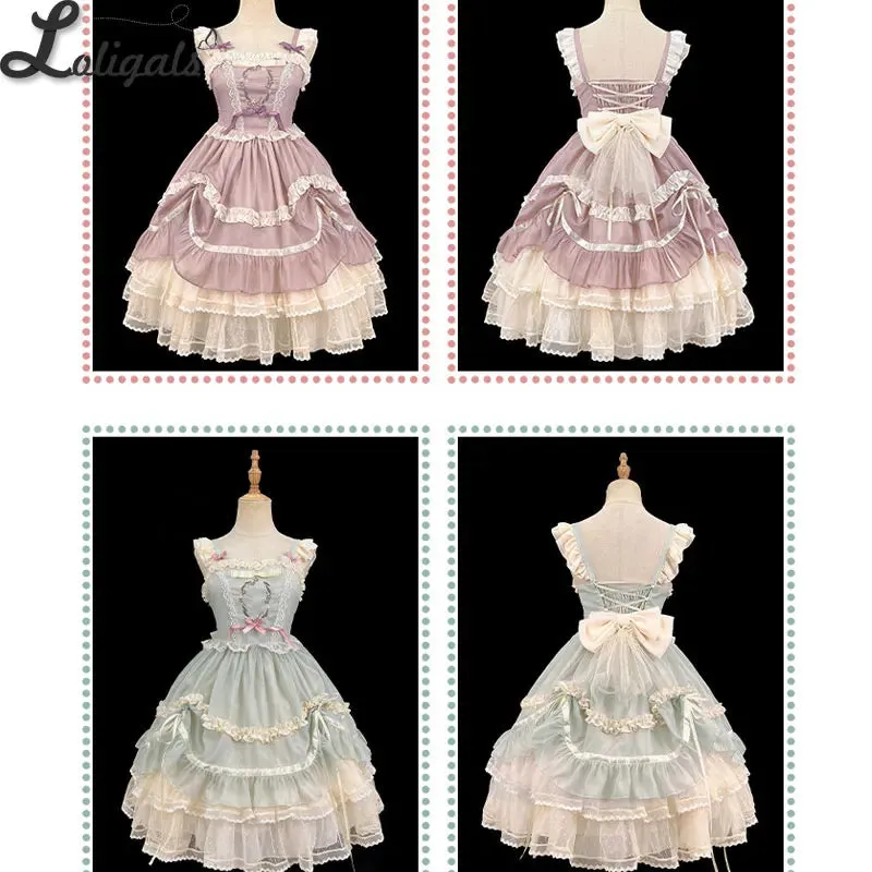 Sweet Lolita JSK Dress Embroidered Midi Casual Chiffon Dress ~  Cool Summer Dance