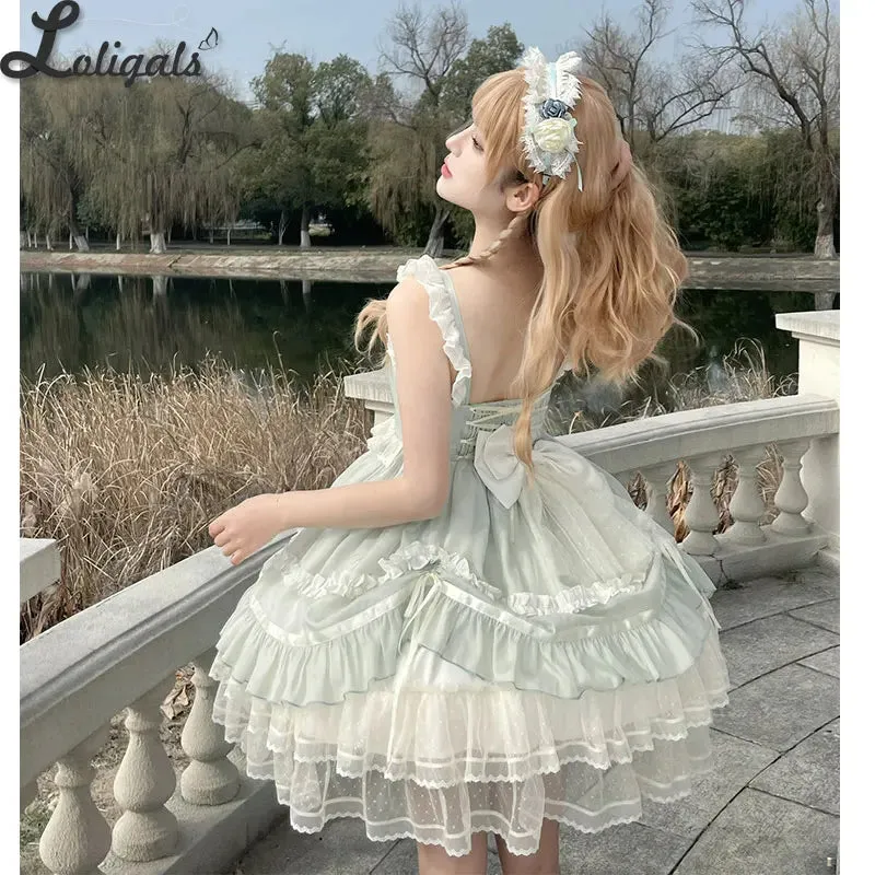 Sweet Lolita JSK Dress Embroidered Midi Casual Chiffon Dress ~  Cool Summer Dance