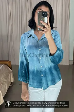 Teal Green Tie-dyed Loose Fit Full Sleeve Shirt