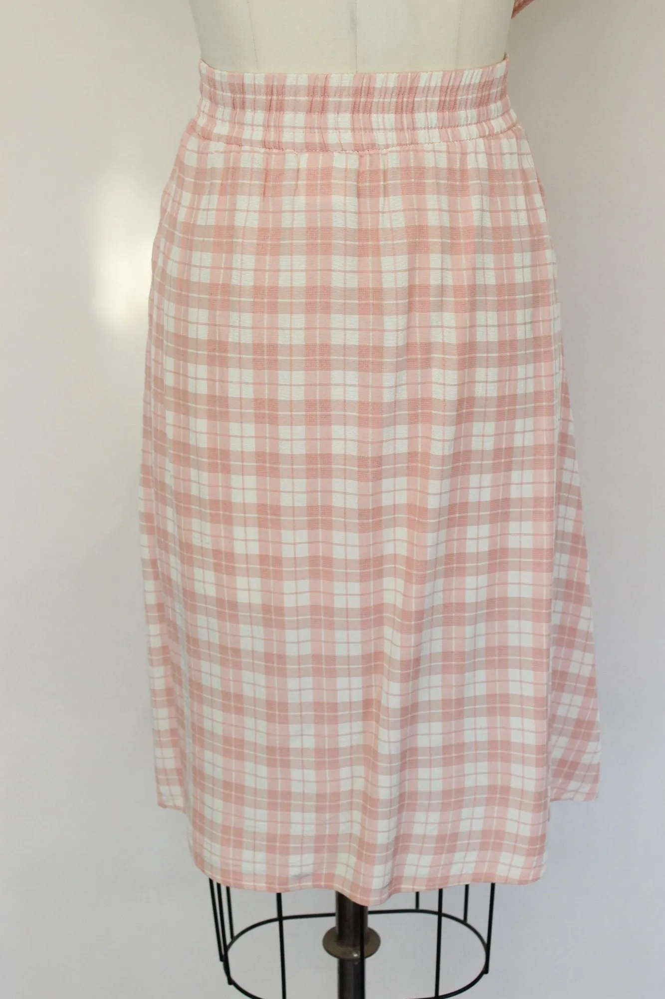 Vintage 1980s Clio Pink Check Skirt and Blouse Set