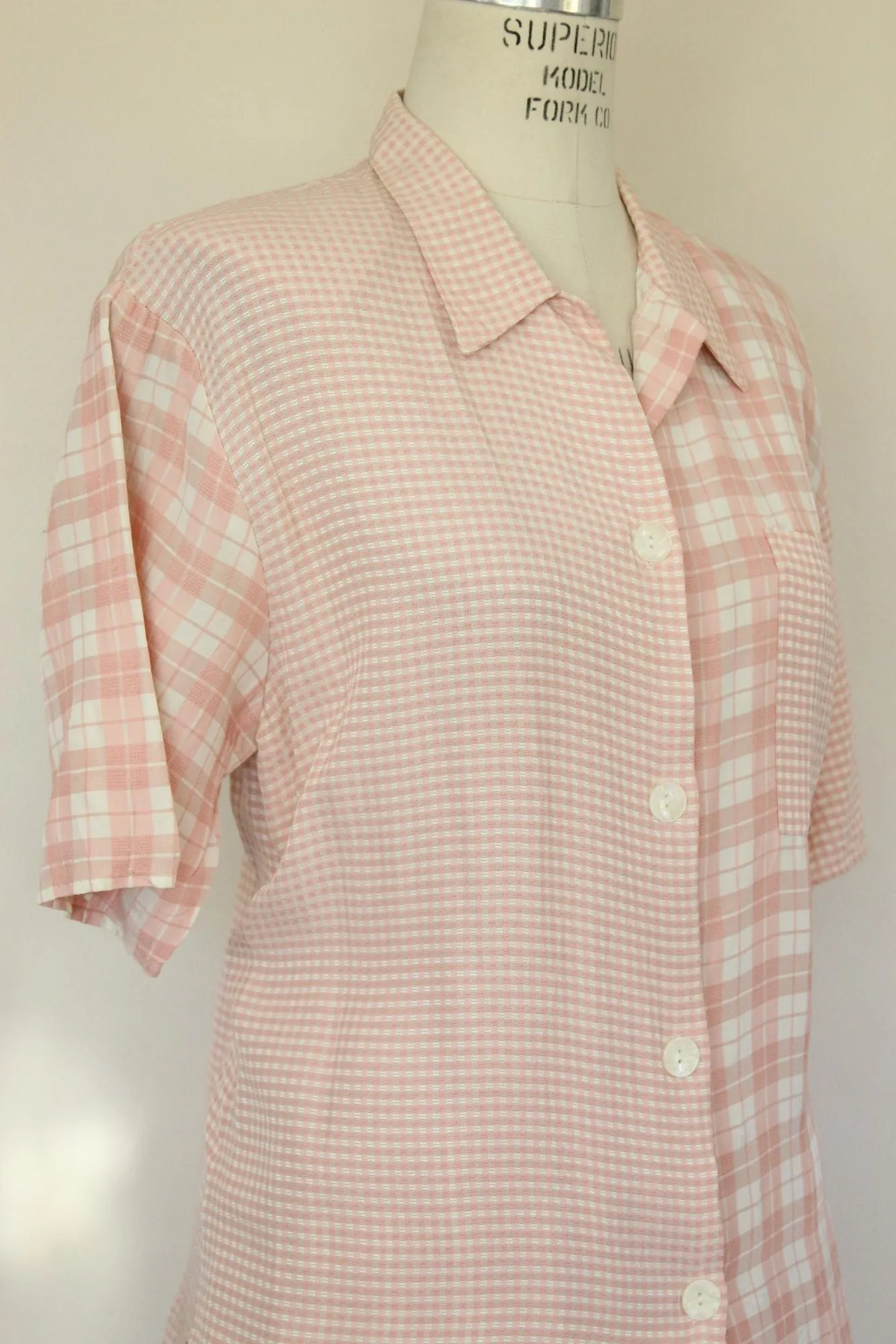 Vintage 1980s Clio Pink Check Skirt and Blouse Set