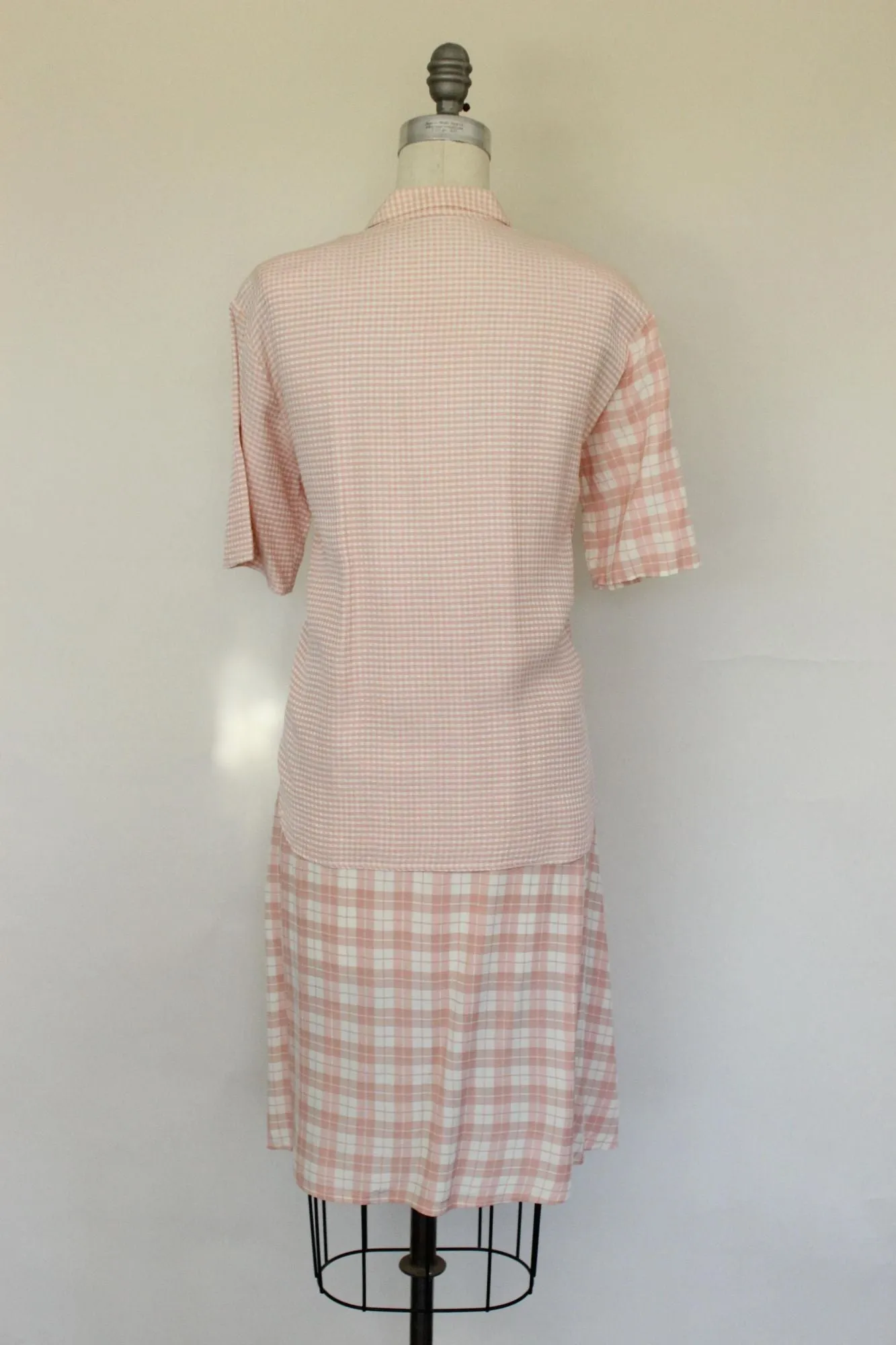 Vintage 1980s Clio Pink Check Skirt and Blouse Set