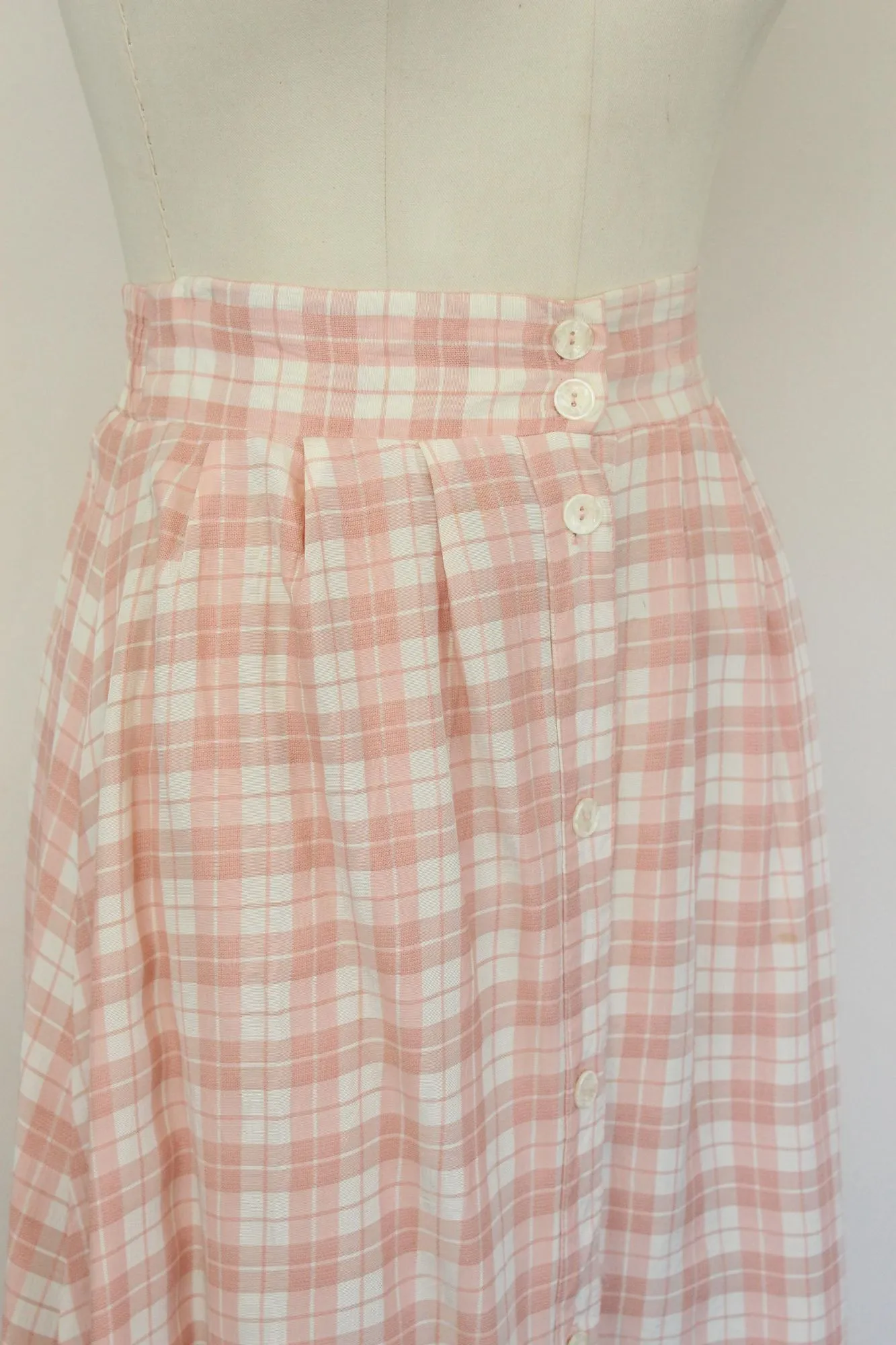 Vintage 1980s Clio Pink Check Skirt and Blouse Set