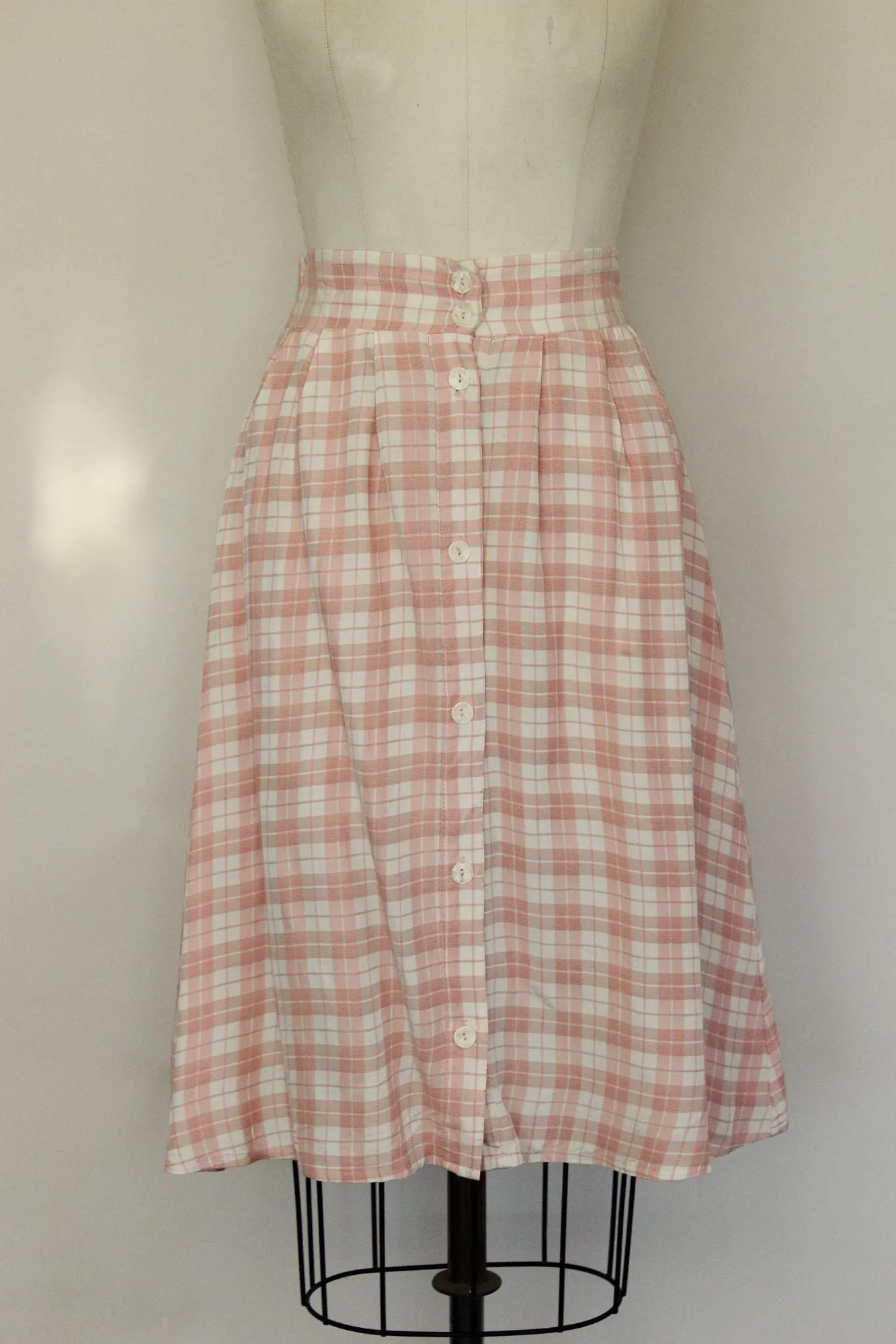 Vintage 1980s Clio Pink Check Skirt and Blouse Set